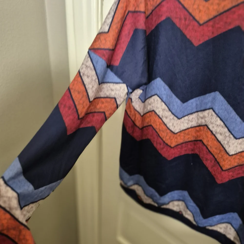 Chevron Stripe Long-Sleeve Tee in Navy, Orange & Red - Picture 6 of 6